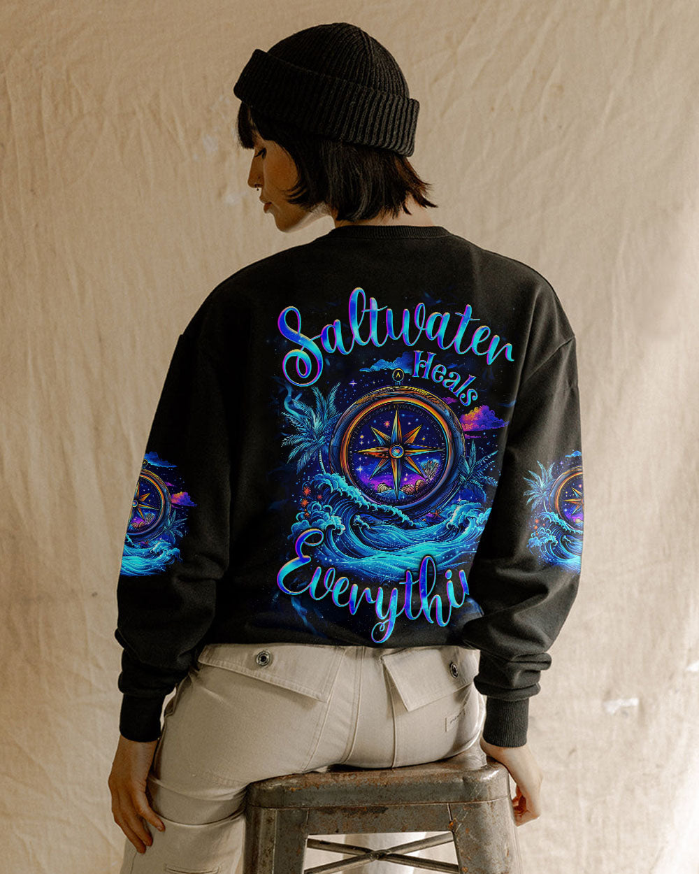 BLISSCORNERS SALTWATER HEALS EVERYTHING COMPASS ALL OVER PRINT