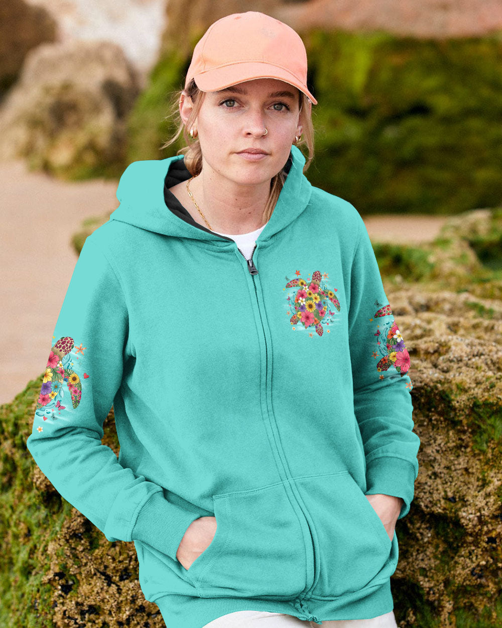 BLISSCORNERS SALTWATER HEALS EVERYTHING TURTLE FLOWERS ALL OVER PRINT