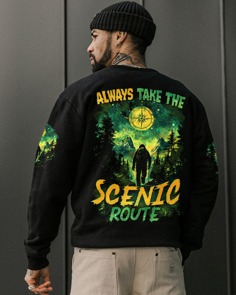 BLISSCORNERS ALWAYS TAKE THE SCENIC ROUTE BIGFOOT ALL OVER PRINT