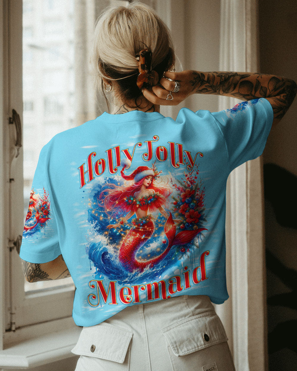 BLISSCORNERS HOLLY JOLLY MERMAID CHRISTMAS ALL OVER PRINT