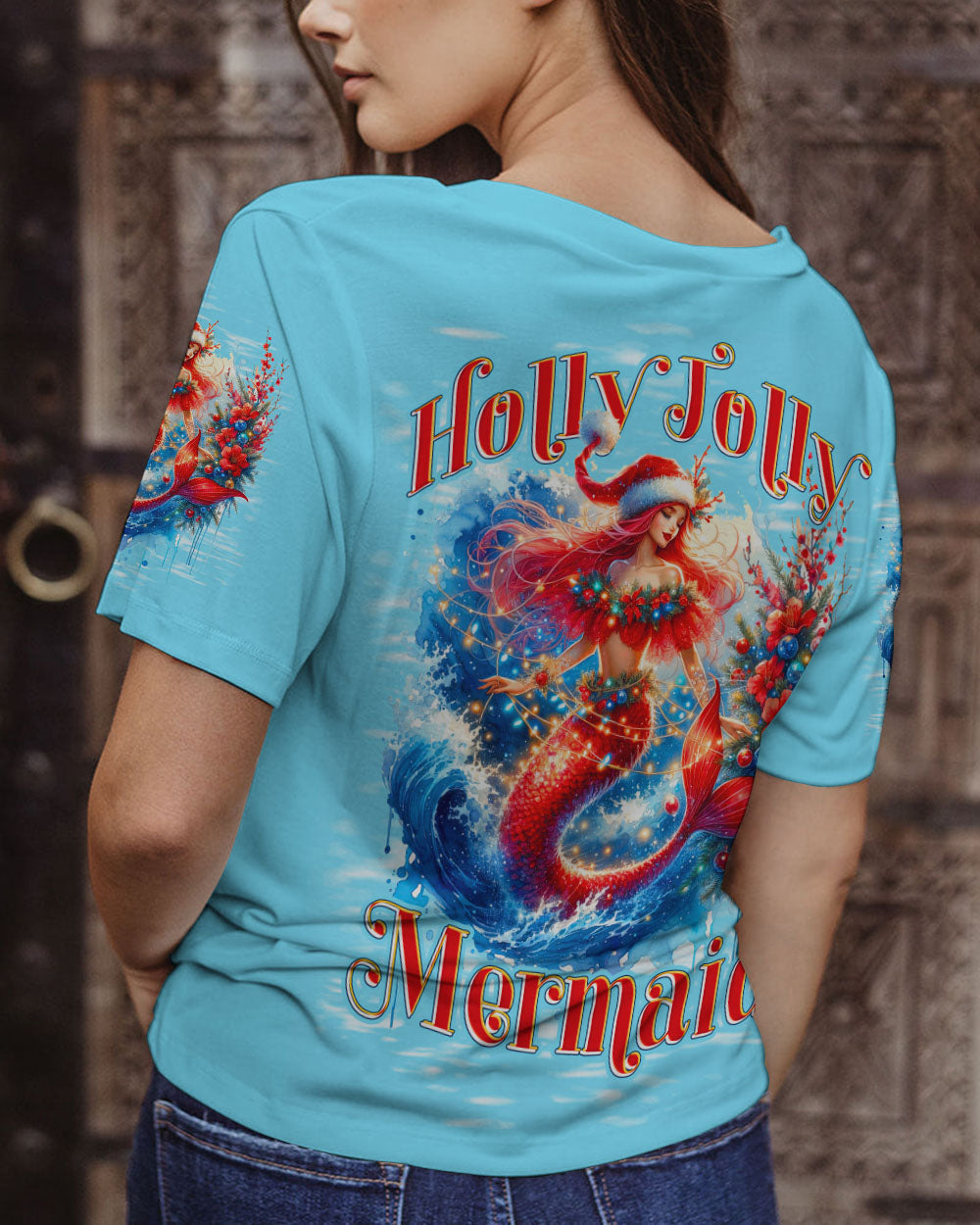 BLISSCORNERS HOLLY JOLLY MERMAID CHRISTMAS ALL OVER PRINT