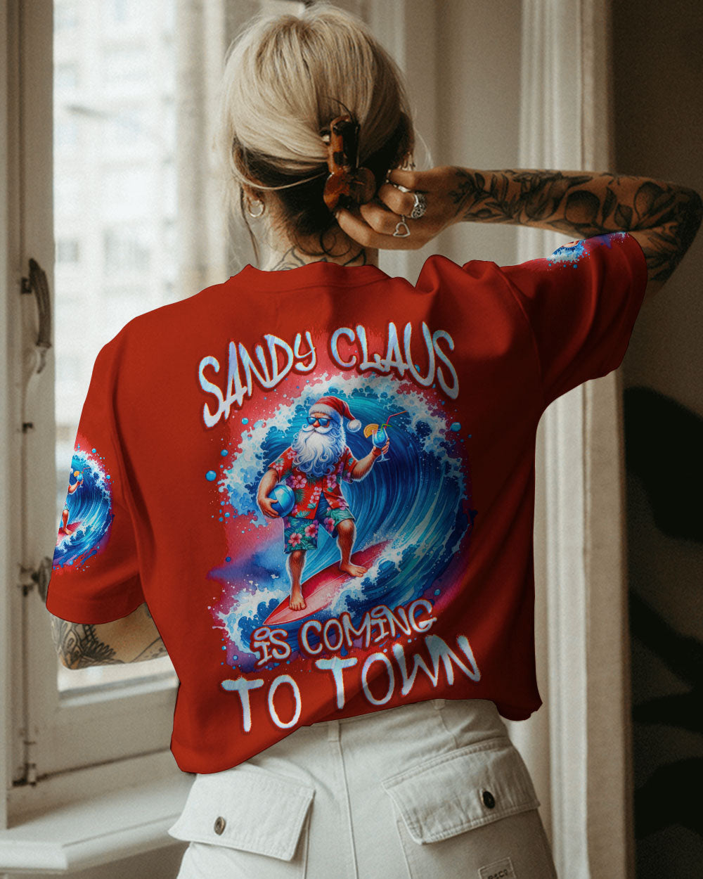 BLISSCORNERS SANDY CLAUS IS COMING TO TOWN CHRISTMAS ALL OVER PRINT