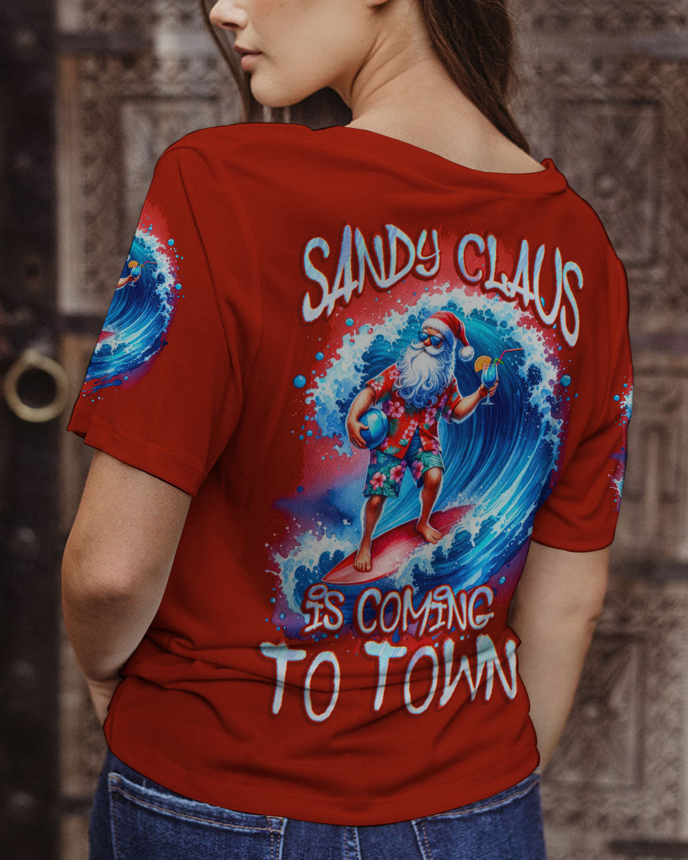BLISSCORNERS SANDY CLAUS IS COMING TO TOWN CHRISTMAS ALL OVER PRINT