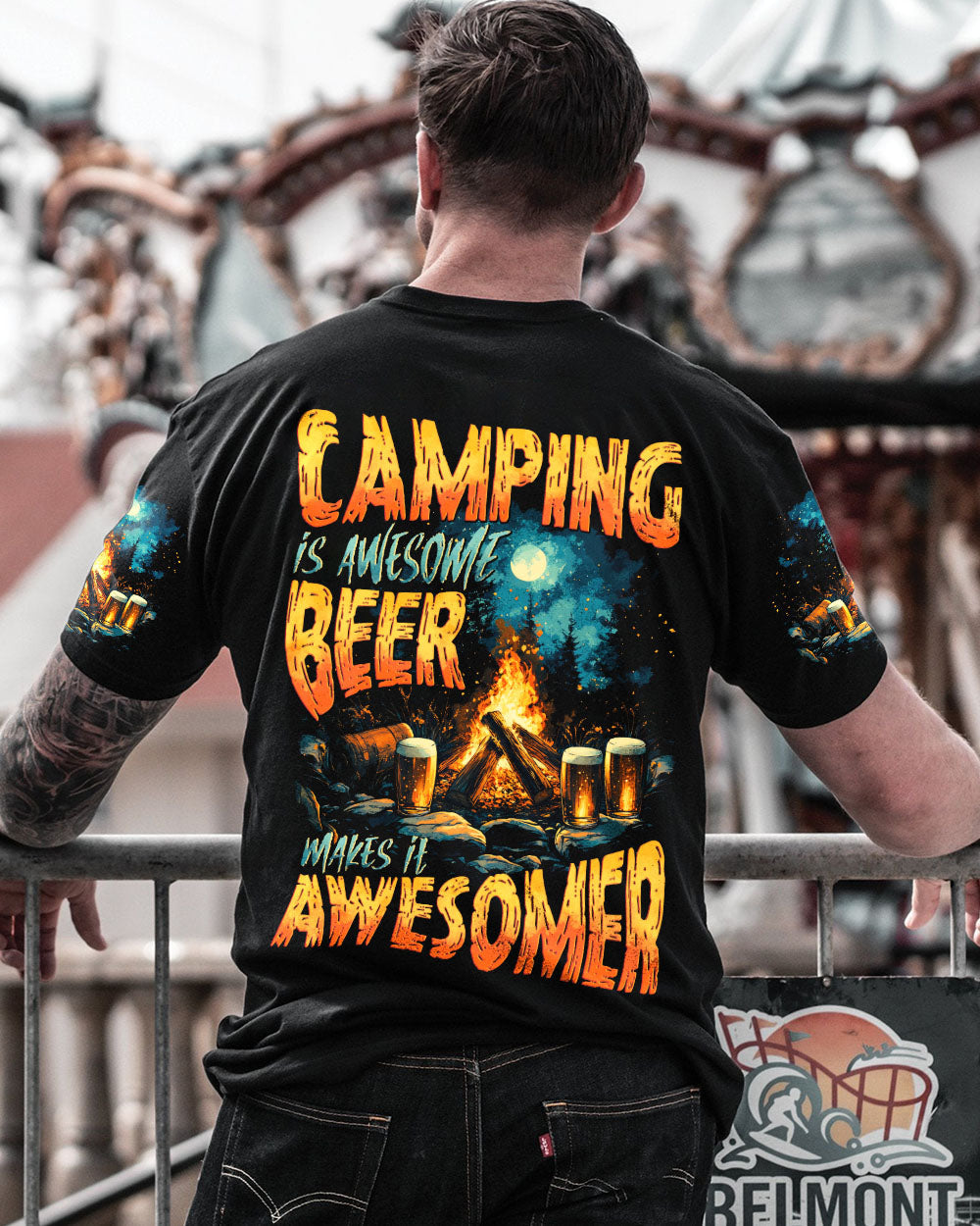 BLISSCORNERS CAMPING IS AWESOME BEER MAKE IT AWESOMER ALL OVER PRINT