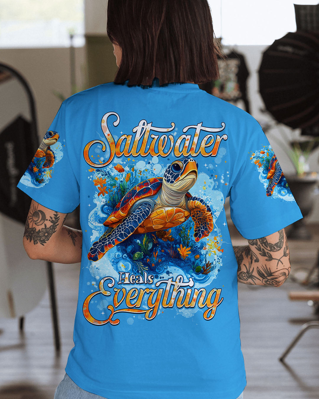 BLISSCORNERS SALTWATER HEALS EVERYTHING TURTLE ALL OVER PRINT