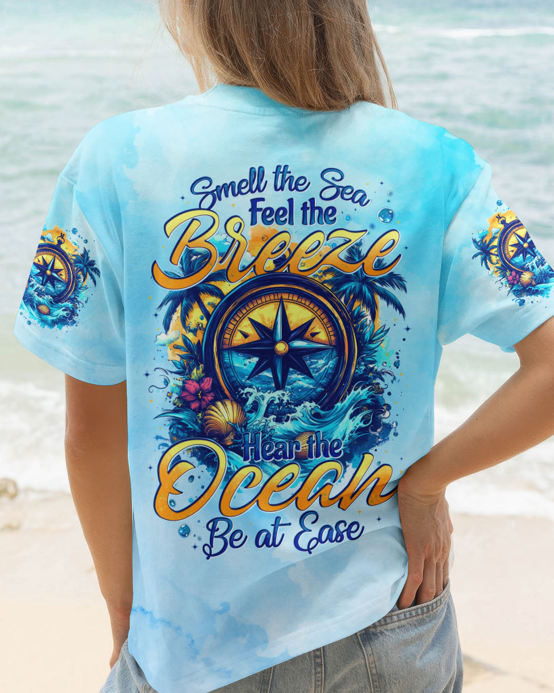 BLISSCORNERS SMELL THE SEA FEEL THE BREEZE COMPASS ALL OVER PRINT