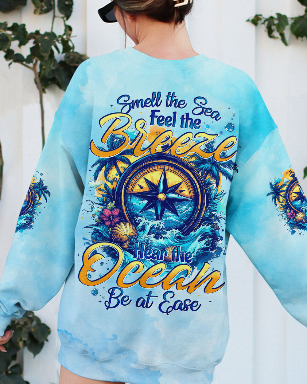BLISSCORNERS SMELL THE SEA FEEL THE BREEZE COMPASS ALL OVER PRINT