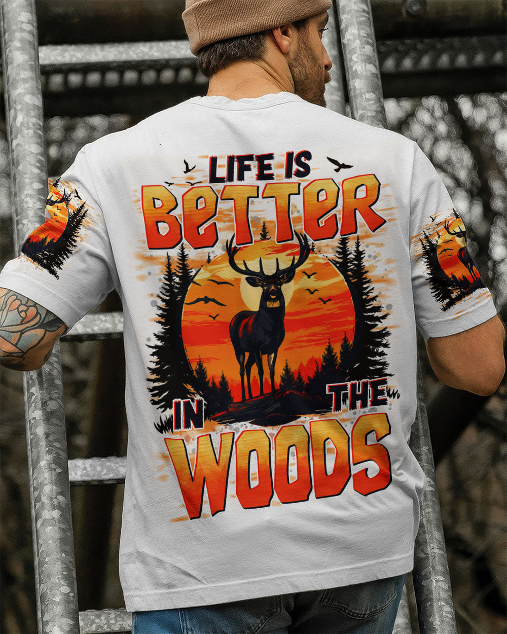 BLISSCORNERS LIFE IS BETTER IN THE WOODS DEER ALL OVER PRINT