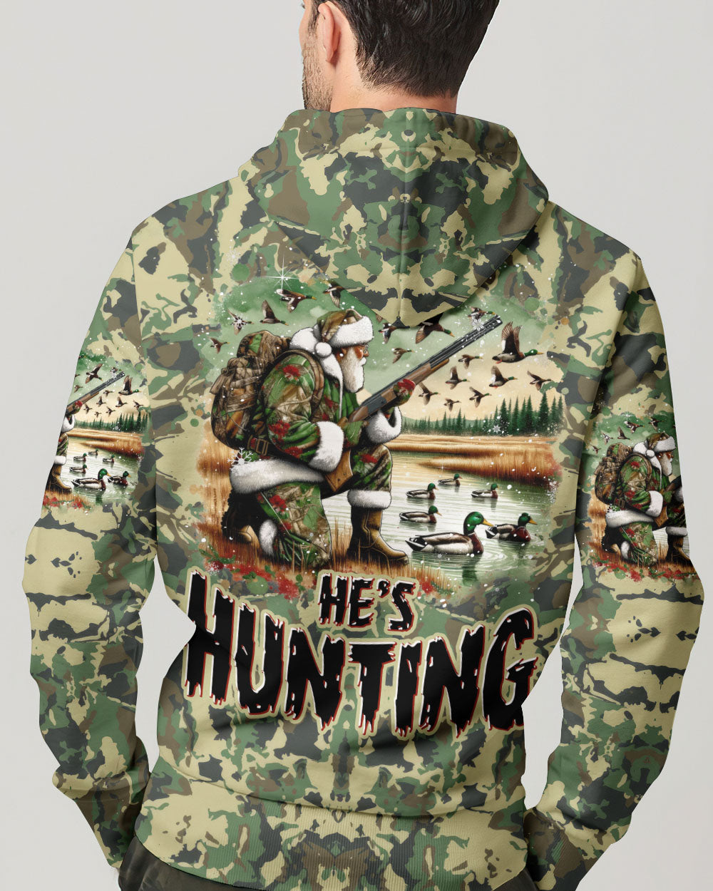 BLISSCORNERS HE'S HUNTING DUCKS SANTA CHRISTMAS ALL OVER PRINT