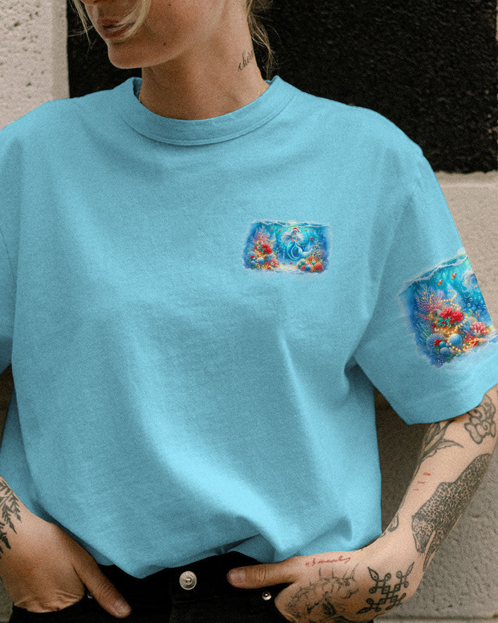 BLISSCORNERS SMELL THE SEA FEEL THE BREEZE MERMAID CHRISTMAS ALL OVER PRINT