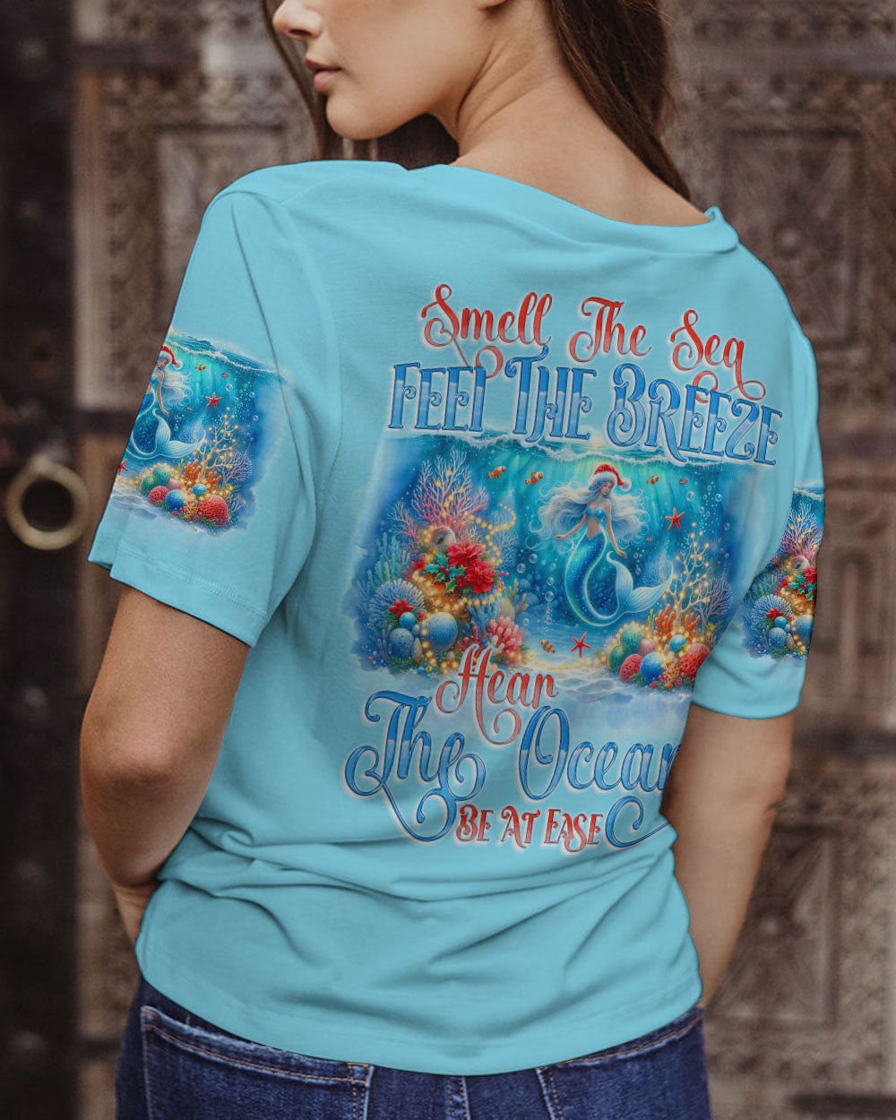BLISSCORNERS SMELL THE SEA FEEL THE BREEZE MERMAID CHRISTMAS ALL OVER PRINT