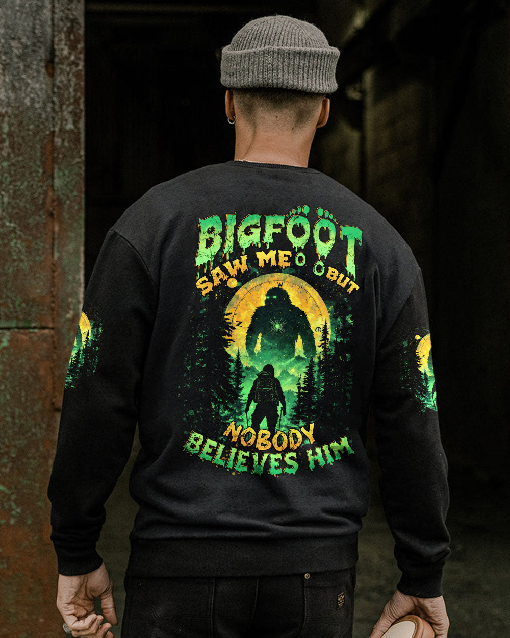 BLISSCORNERS BIGFOOT SAW ME BUT NOBODY BELIEVES HIM ALL OVER PRINT