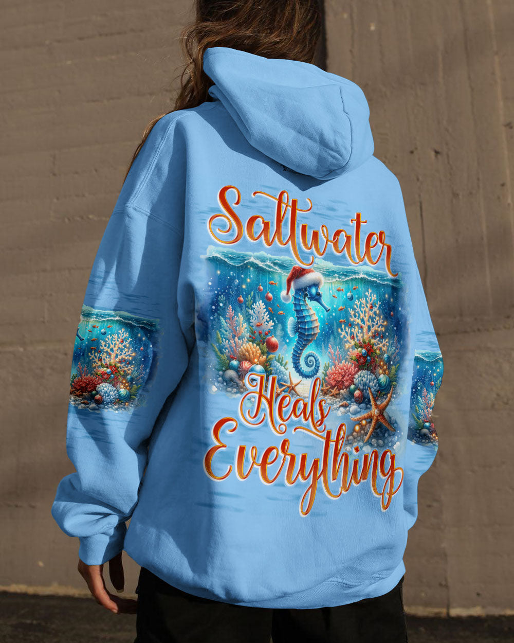 BLISSCORNERS SALTWATER HEALS EVERYTHING SEAHORSE CHRISTMAS ALL OVER PRINT