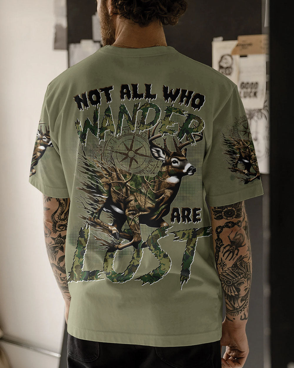 BLISSCORNERS NOT ALL WHO WANDER ARE LOST DEER HUNTING CAMO ALL OVER PRINT