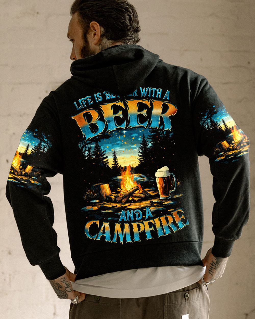 BLISSCORNERS LIFE IS BETTER WITH A BEER AND A CAMPFIRE ALL OVER PRINT