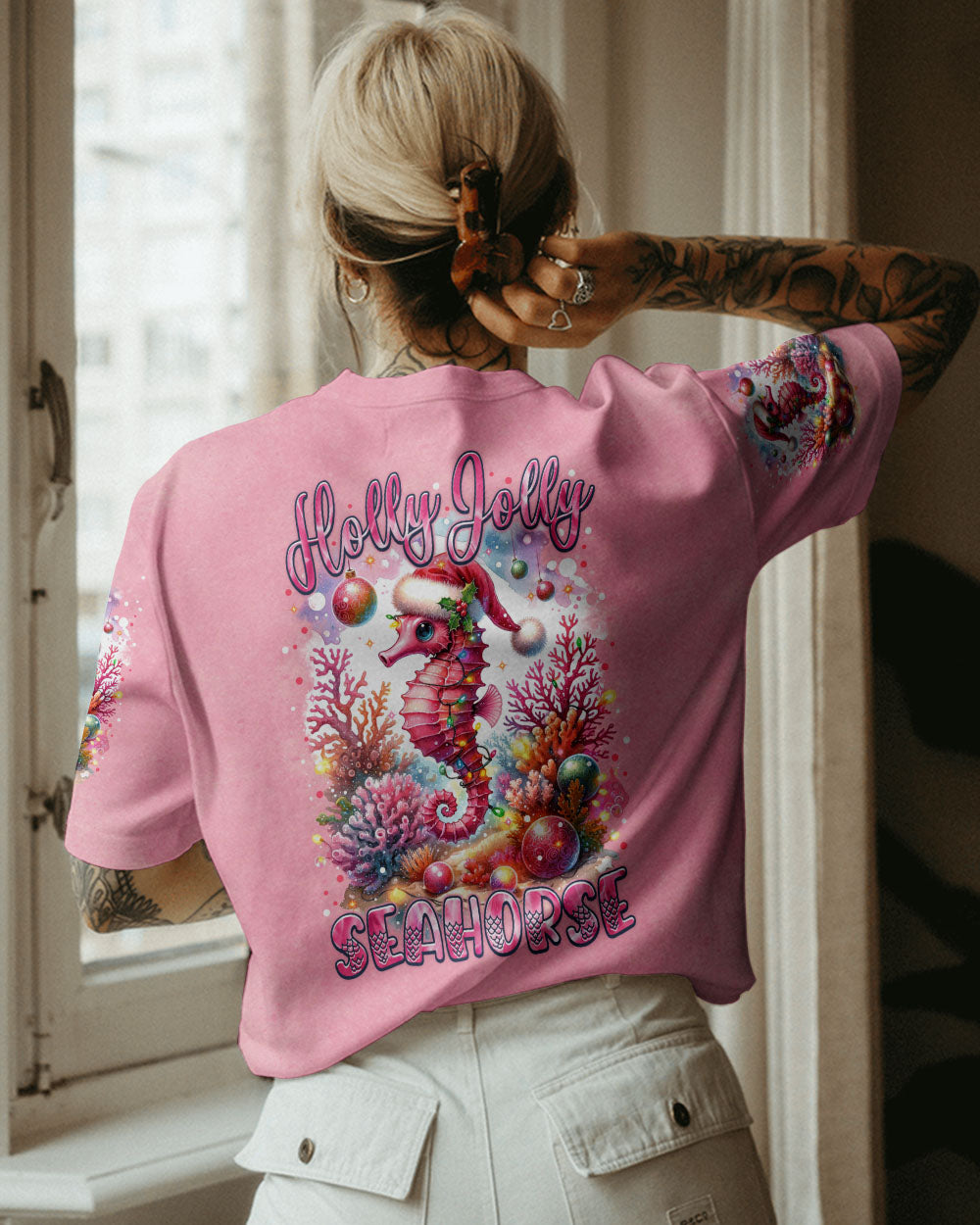 BLISSCORNERS HOLLY JOLLY SEAHORSE CHRISTMAS ALL OVER PRINT