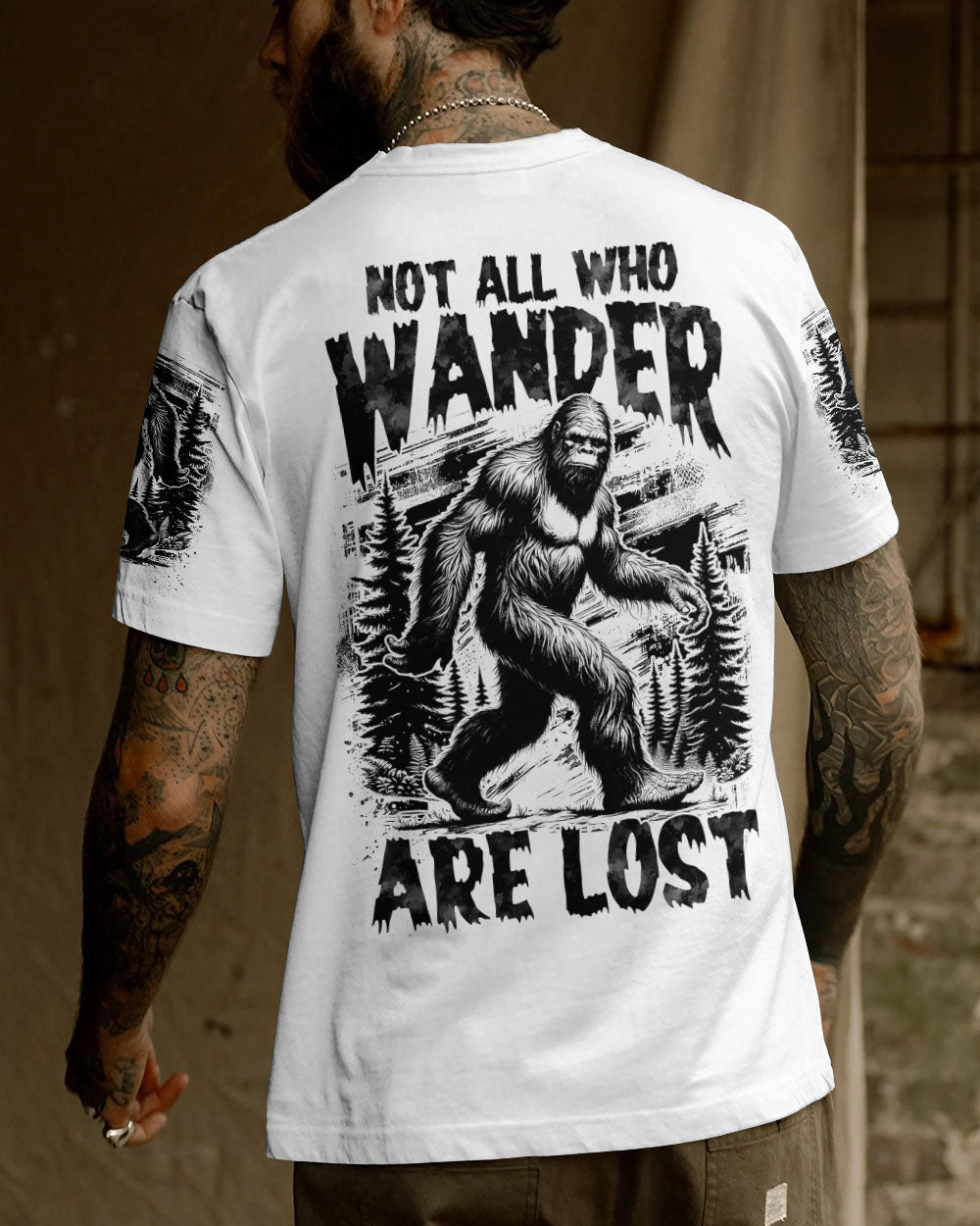 BLISSCORNERS NOT ALL WHO WANDER ARE LOST BIGFOOT ALL OVER PRINT