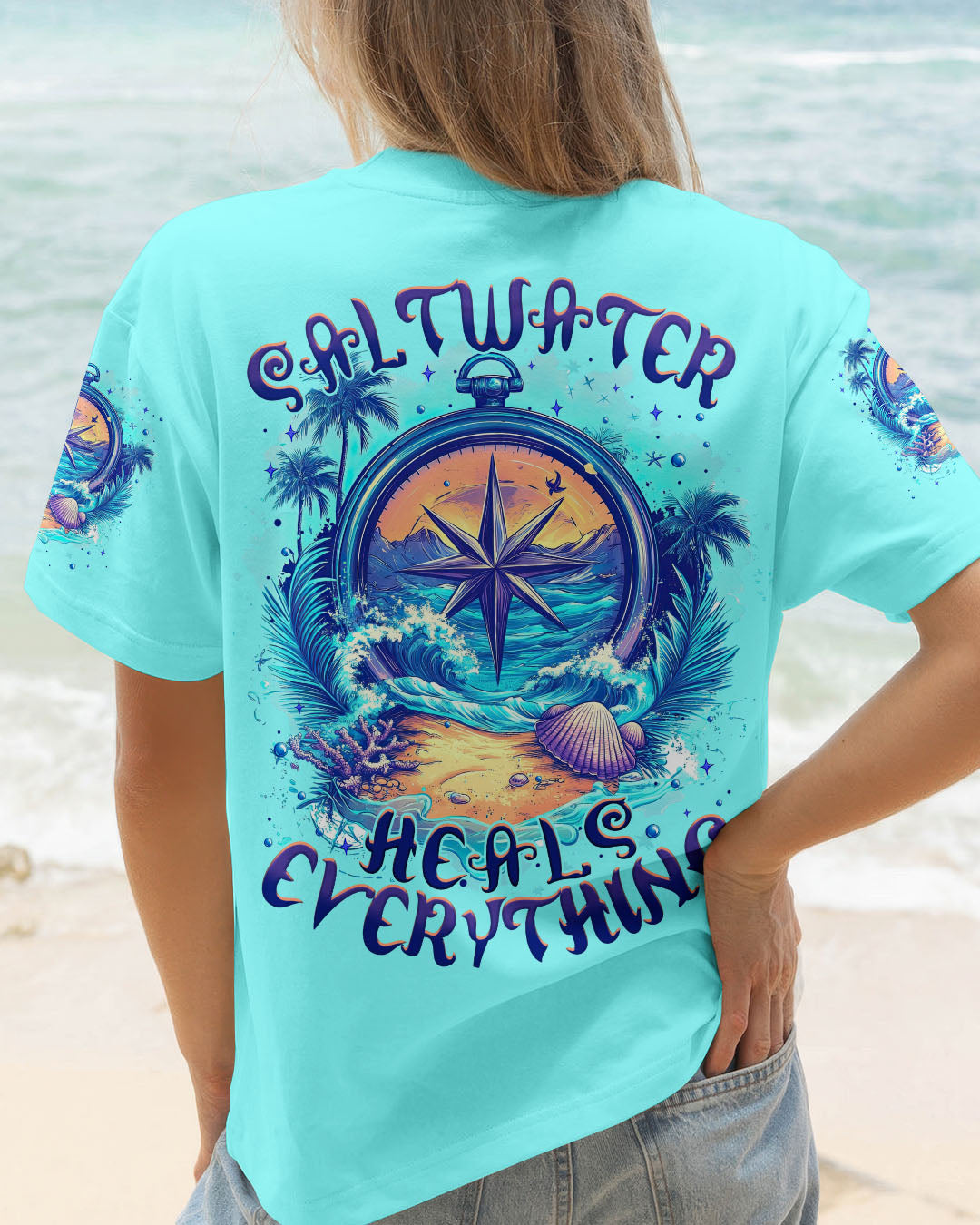 BLISSCORNERS SALTWATER HEALS EVERYTHING COMPASS ALL OVER PRINT