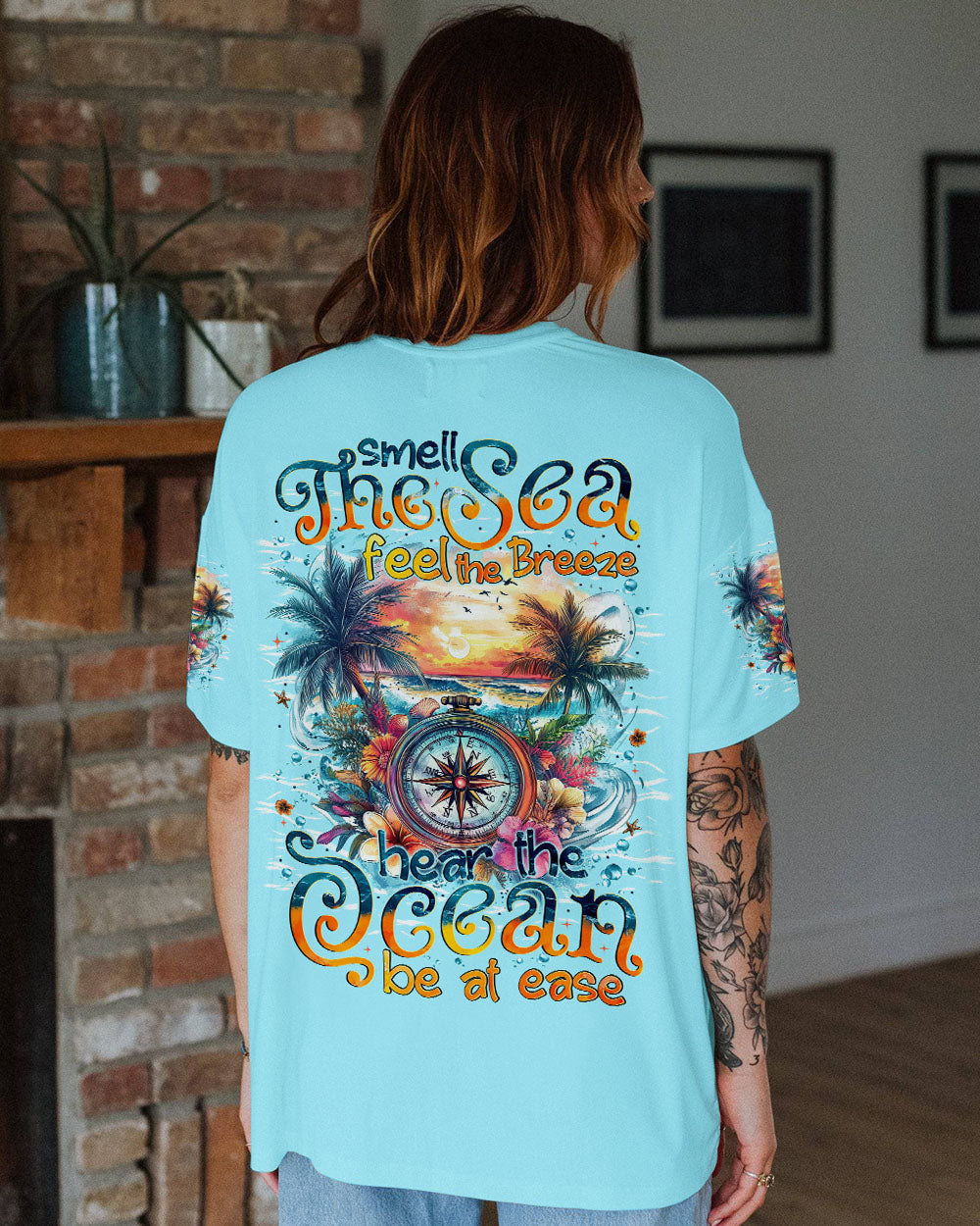 BLISSCORNERS SMELL THE SEA FEEL THE BREEZE COMPASS ALL OVER PRINT