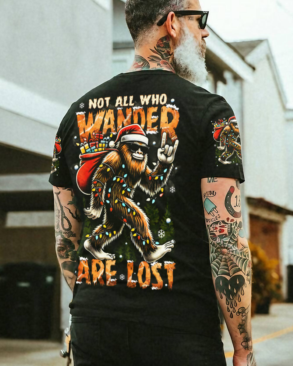 BLISSCORNERS NOT ALL WHO WANDER ARE LOST BIGFOOT CHRISTMAS ALL OVER PRINT