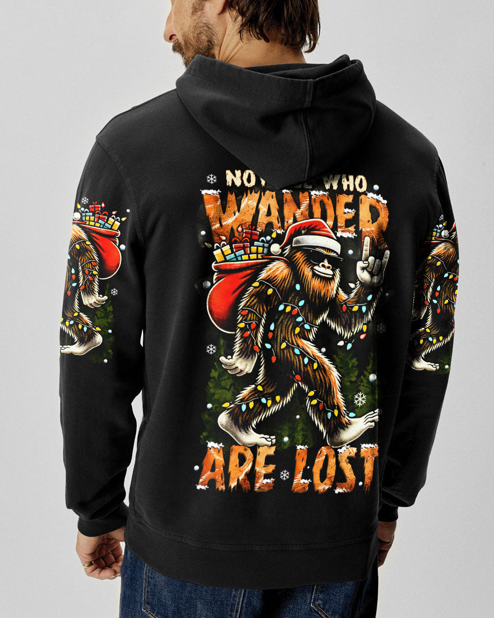 BLISSCORNERS NOT ALL WHO WANDER ARE LOST BIGFOOT CHRISTMAS ALL OVER PRINT