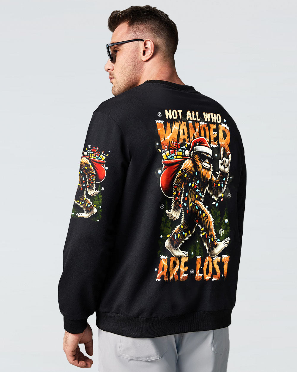 BLISSCORNERS NOT ALL WHO WANDER ARE LOST BIGFOOT CHRISTMAS ALL OVER PRINT
