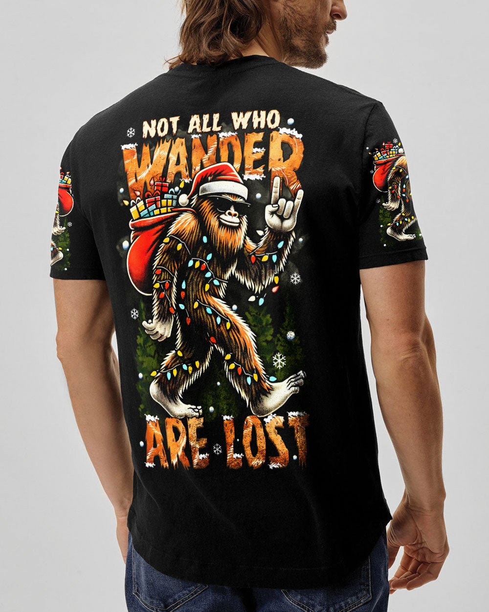 BLISSCORNERS NOT ALL WHO WANDER ARE LOST BIGFOOT CHRISTMAS ALL OVER PRINT
