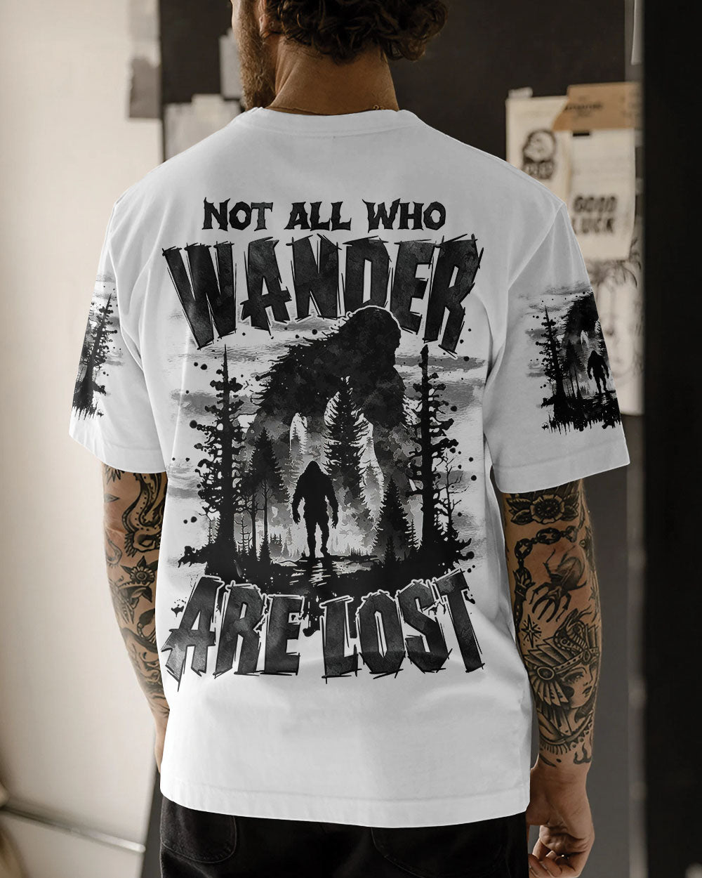 BLISSCORNERS NOT ALL WHO WANDER ARE LOST BIGFOOT ALL OVER PRINT