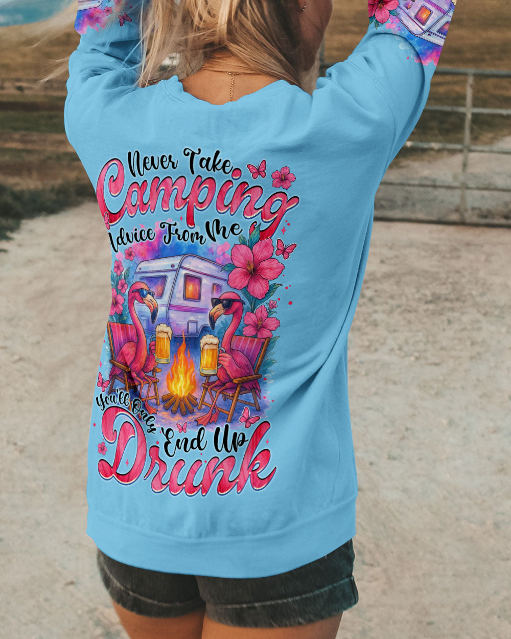 BLISSCORNERS NEVER TAKE CAMPING ADVICE FROM ME FLAMINGO ALL OVER PRINT