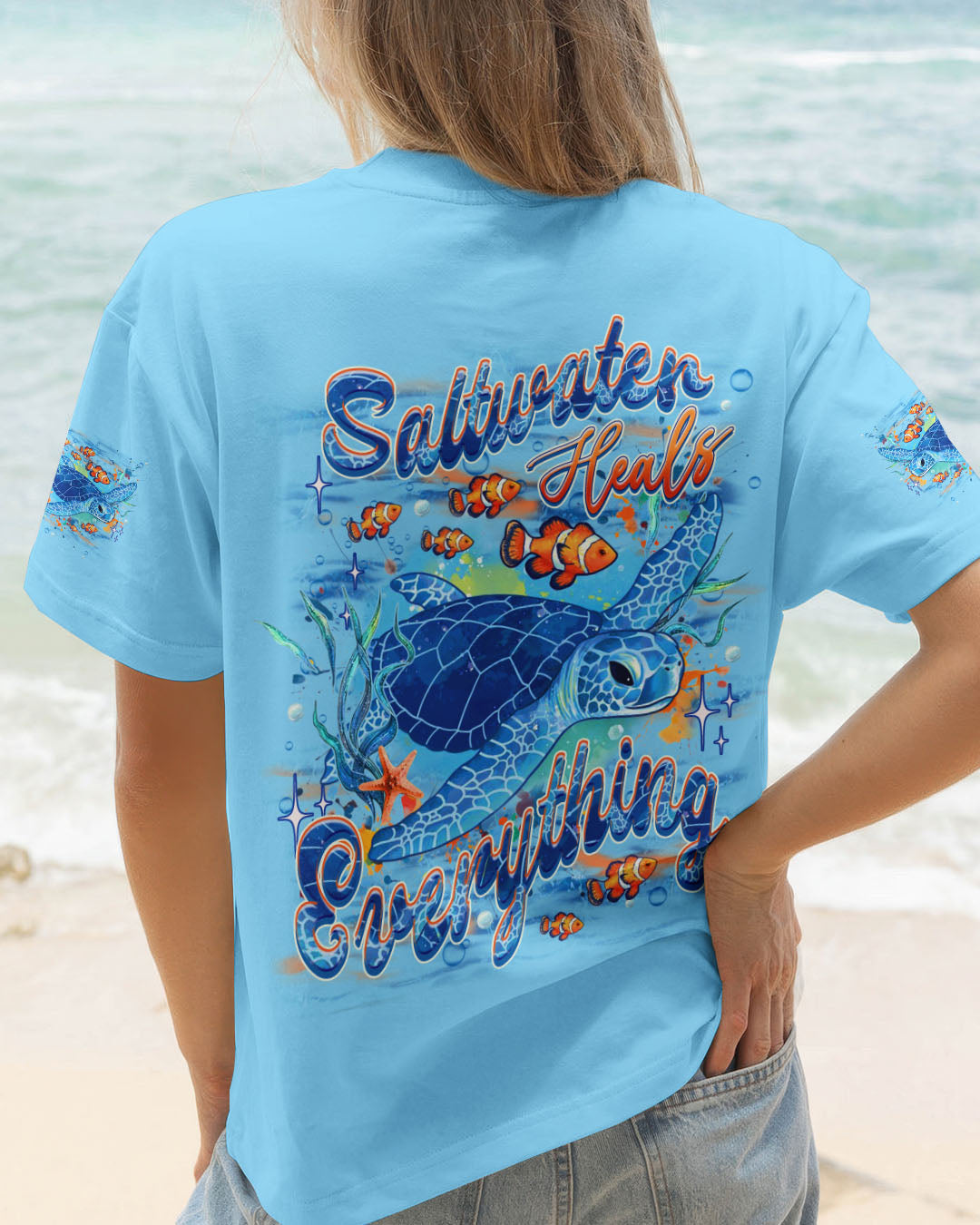 BLISSCORNERS SALTWATER HEALS EVERYTHING TURTLE ALL OVER PRINT