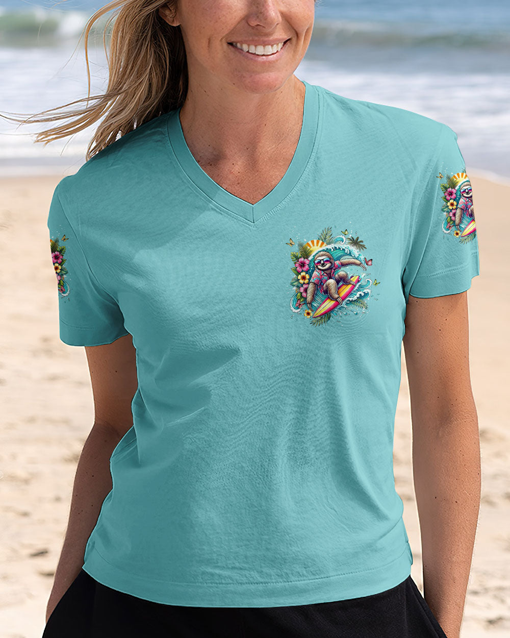 BLISSCORNERS NO BAD DAYS ON THE BEACH SLOTH ALL OVER PRINT
