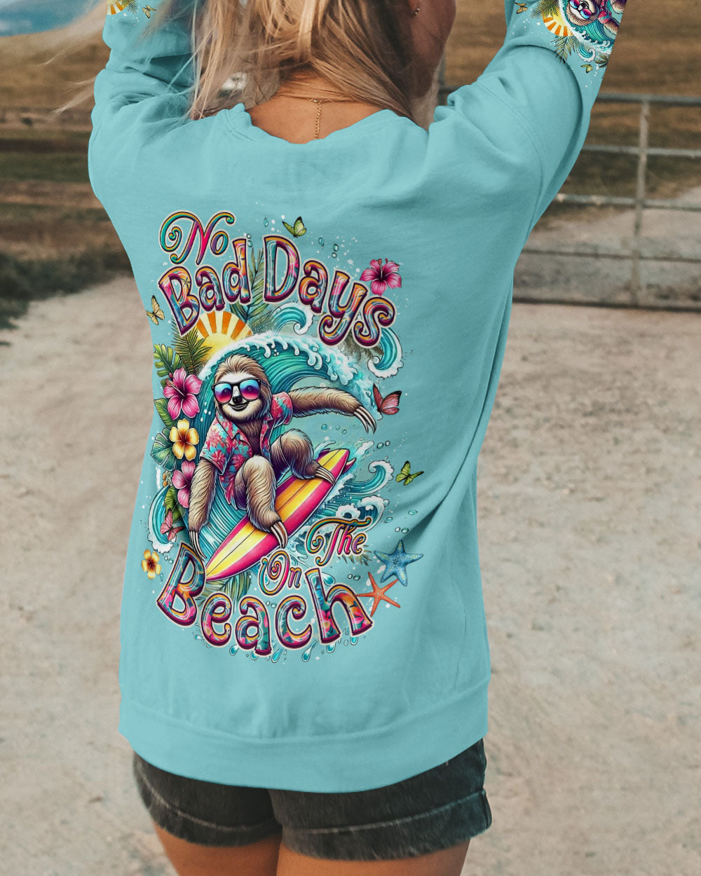BLISSCORNERS NO BAD DAYS ON THE BEACH SLOTH ALL OVER PRINT