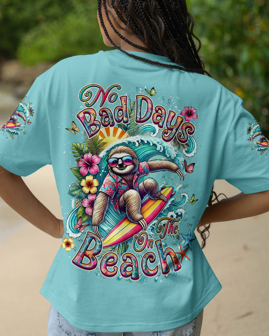 BLISSCORNERS NO BAD DAYS ON THE BEACH SLOTH ALL OVER PRINT
