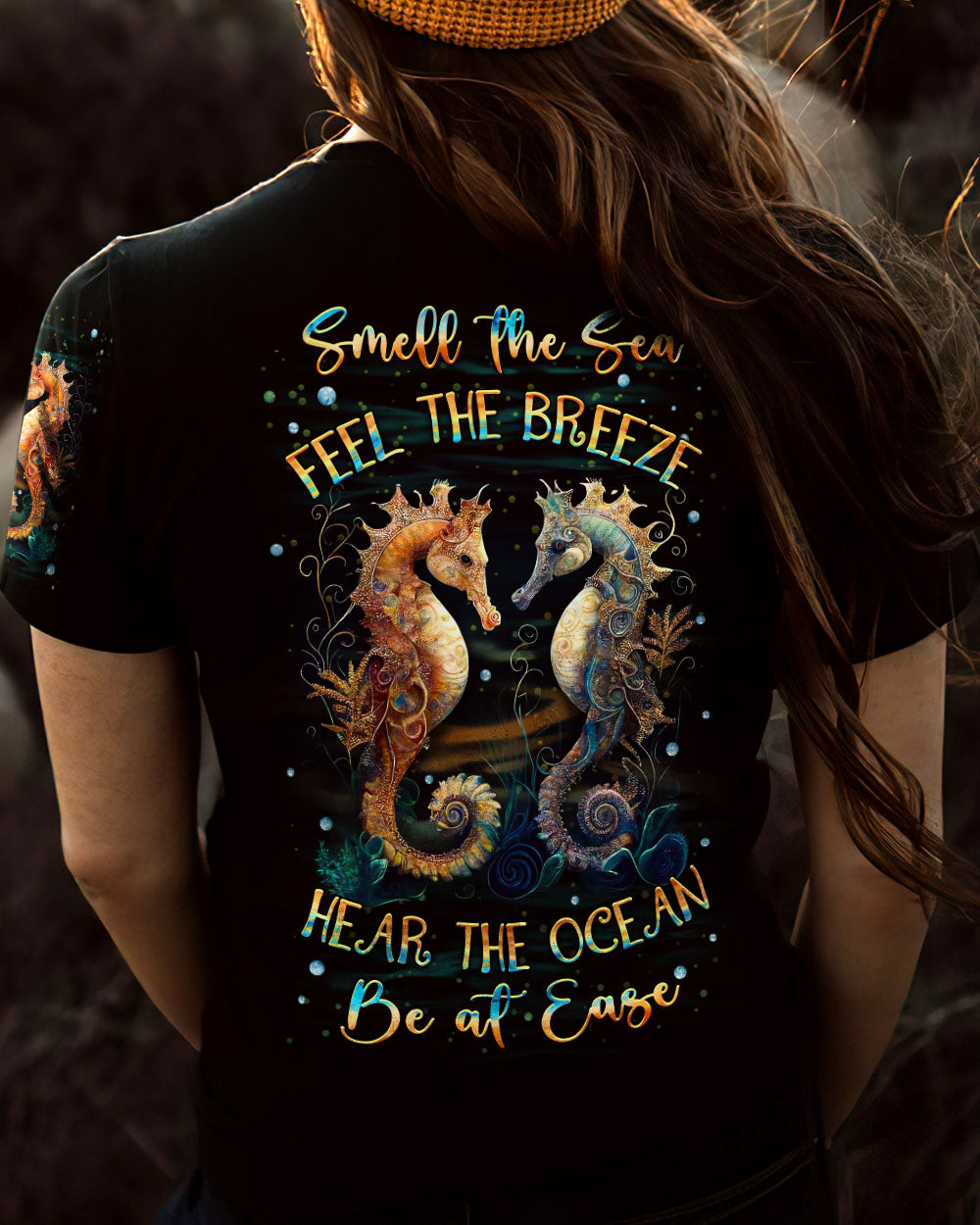 BLISSCORNERS SMELL THE SEA FEEL THE BREEZE SEAHORSE ALL OVER PRINT