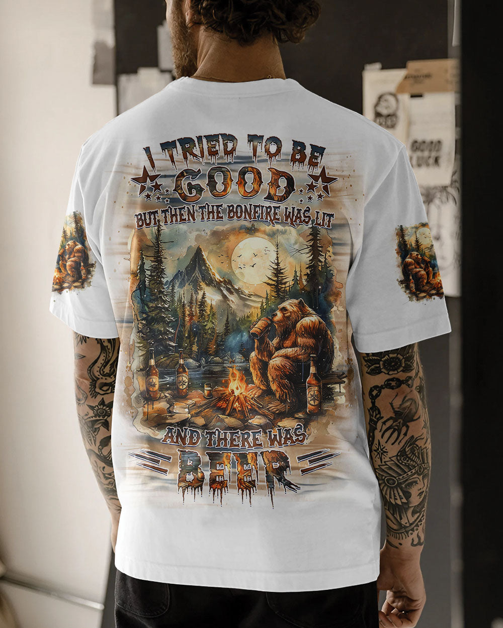 BLISSCORNERS I TRIED TO BE GOOD BUT THEN THE BONFIRE ALL OVER PRINT
