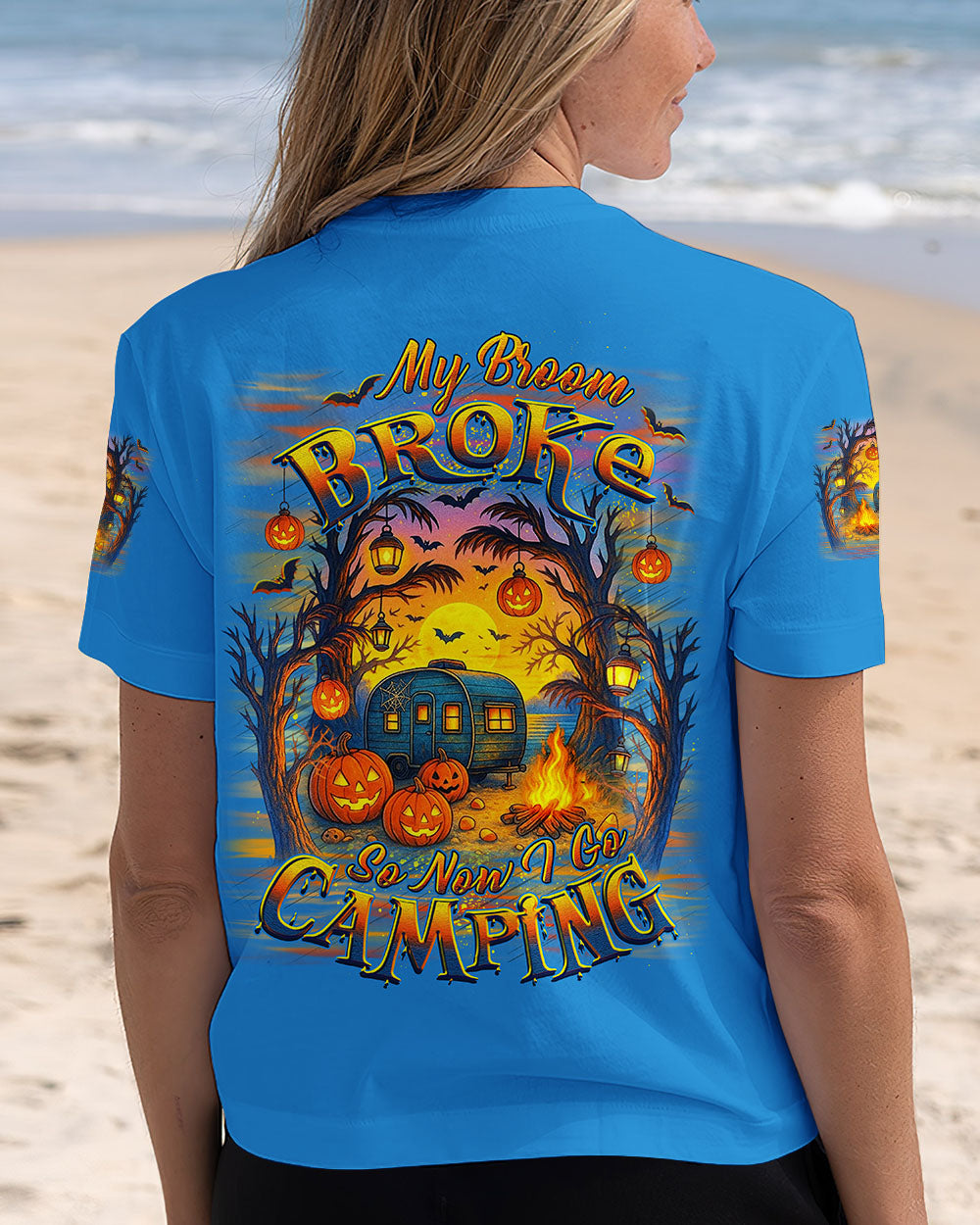 BLISSCORNERS MY BROOM BROKE SO NOW HALLOWEEN CAMPING ALL OVER PRINT