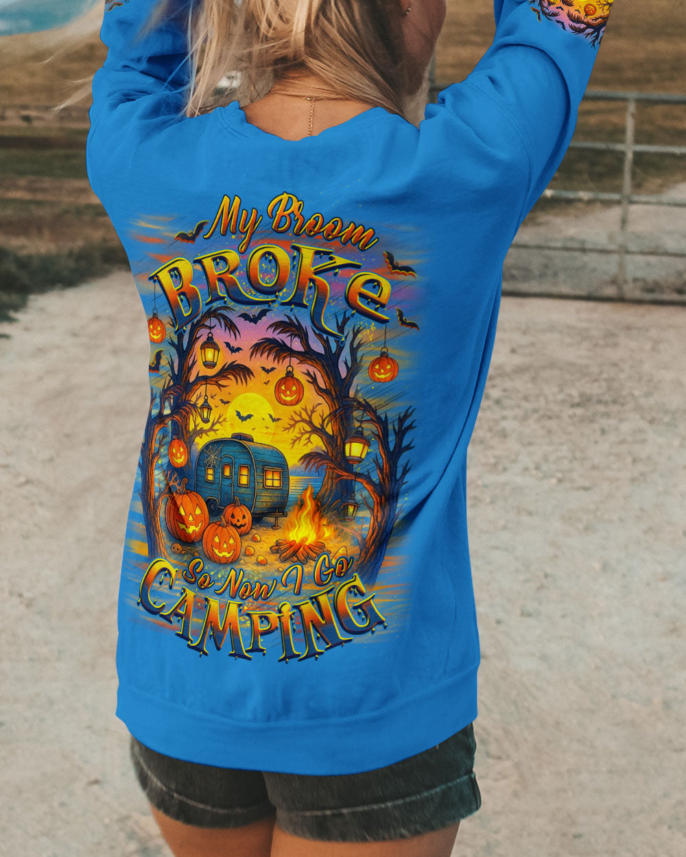 BLISSCORNERS MY BROOM BROKE SO NOW HALLOWEEN CAMPING ALL OVER PRINT