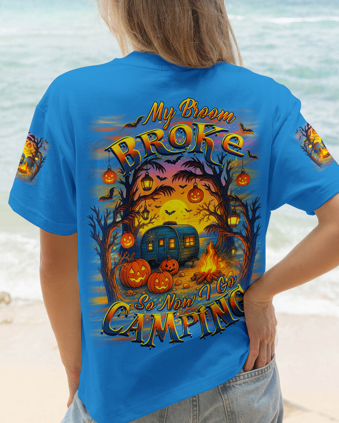 BLISSCORNERS MY BROOM BROKE SO NOW HALLOWEEN CAMPING ALL OVER PRINT