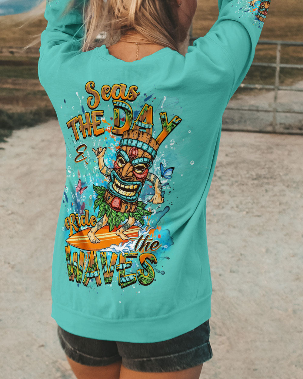 BLISSCORNERS SEAS THE DAY AND RIDE THE WAVES TIKI ALL OVER PRINT