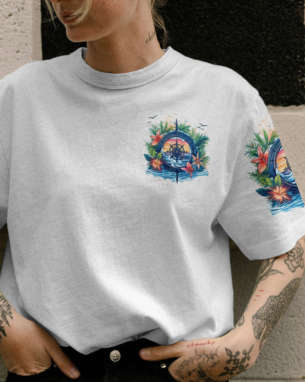 BLISSCORNERS OCEAN AIR SALTY HAIR COMPASS ALL OVER PRINT