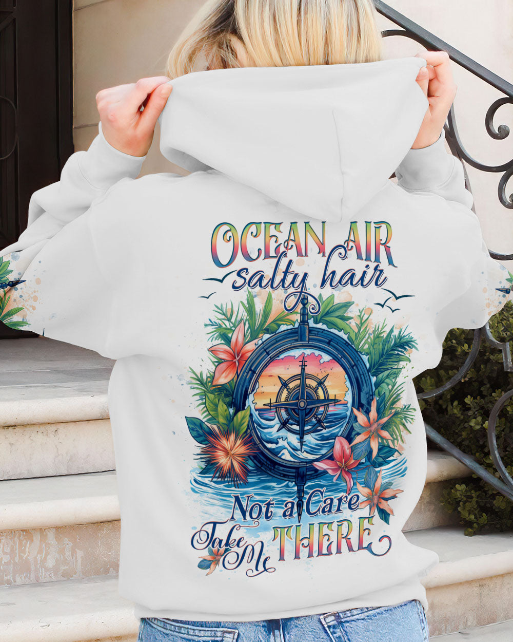 BLISSCORNERS OCEAN AIR SALTY HAIR COMPASS ALL OVER PRINT