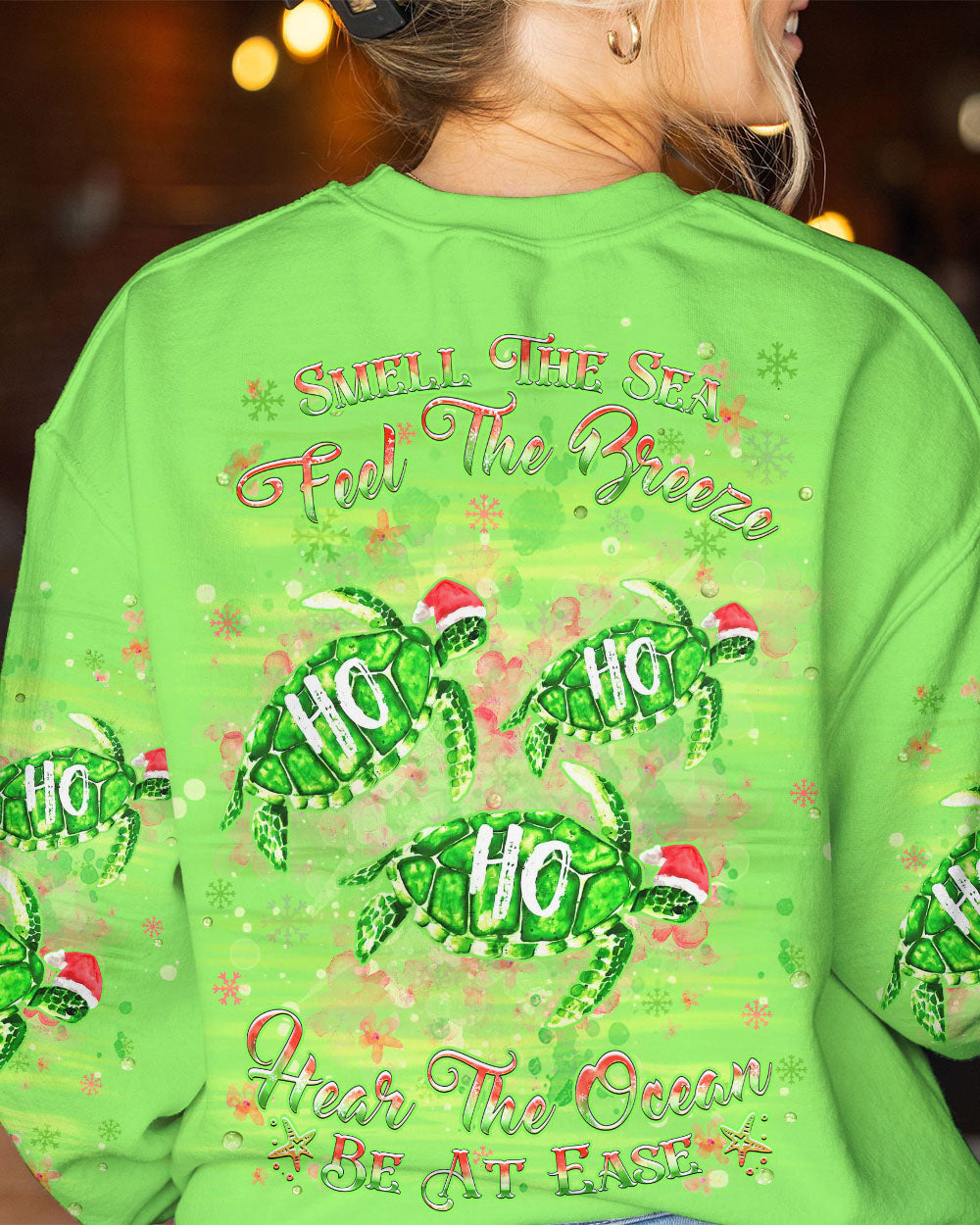 BLISSCORNERS SMELL THE SEA FEEL THE BREEZE CHRISTMAS TURTLE ALL OVER PRINT