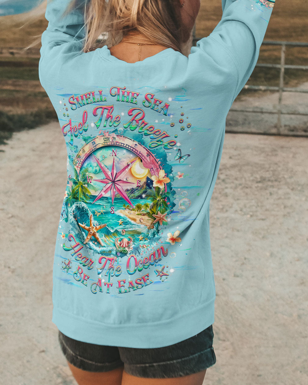 BLISSCORNERS SMELL THE SEA FEEL THE BREEZE COMPASS ALL OVER PRINT