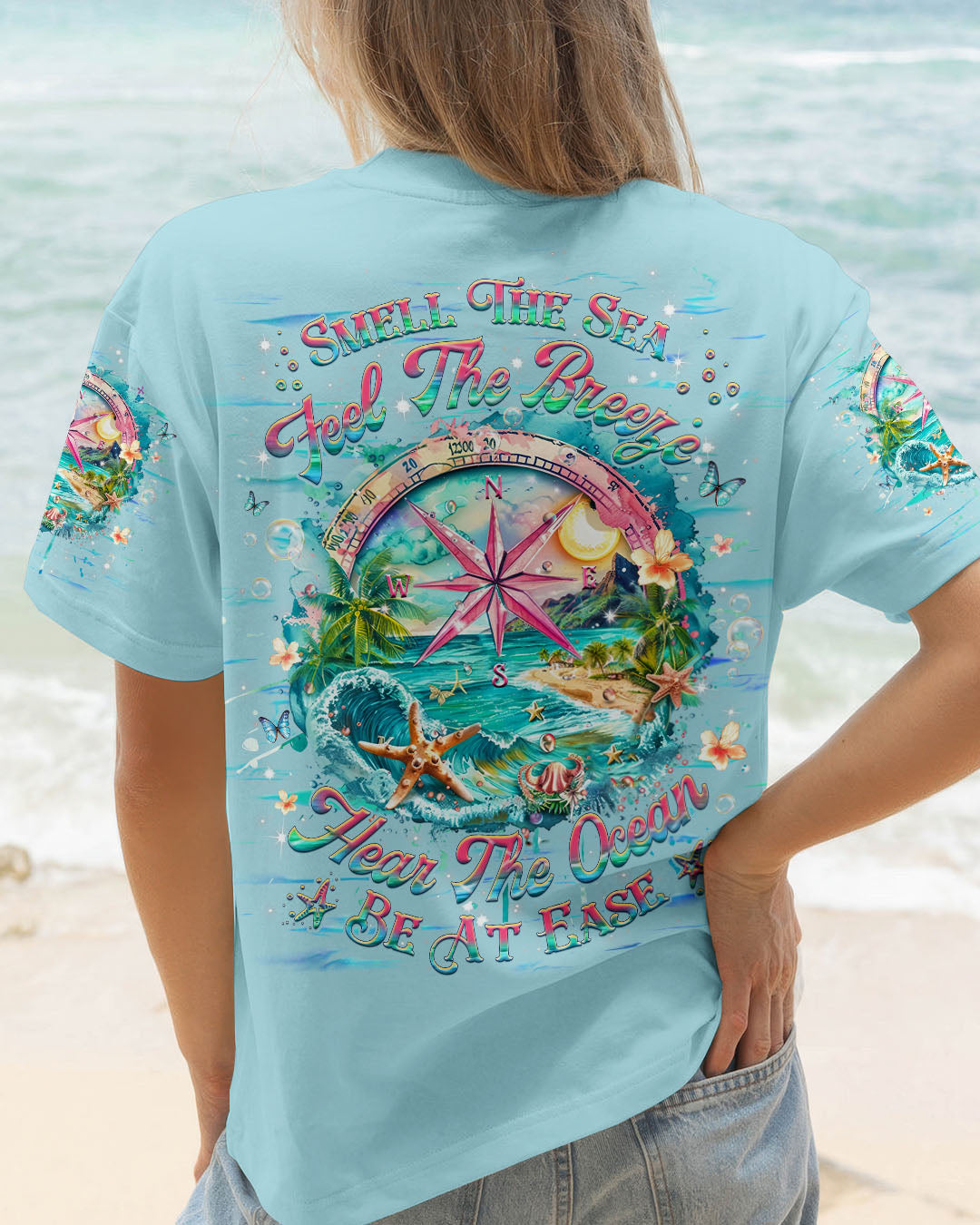 BLISSCORNERS SMELL THE SEA FEEL THE BREEZE COMPASS ALL OVER PRINT