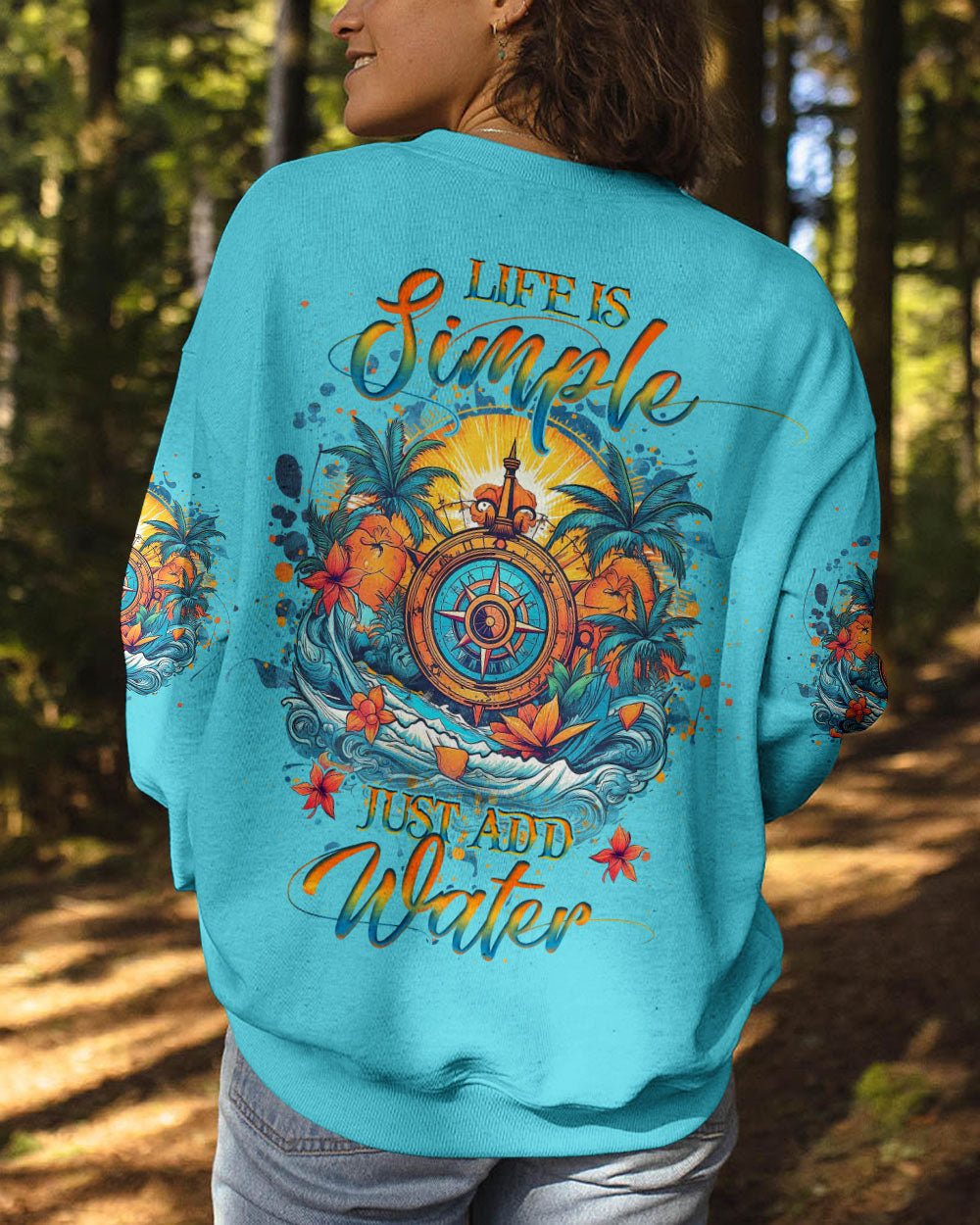 BLISSCORNERS LIFE IS SIMPLE JUST ADD WATER COMPASS ALL OVER PRINT
