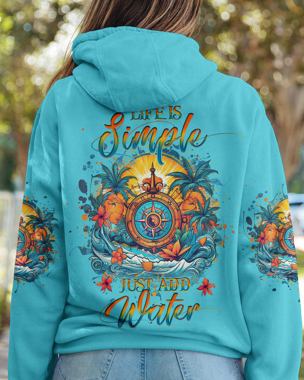 BLISSCORNERS LIFE IS SIMPLE JUST ADD WATER COMPASS ALL OVER PRINT