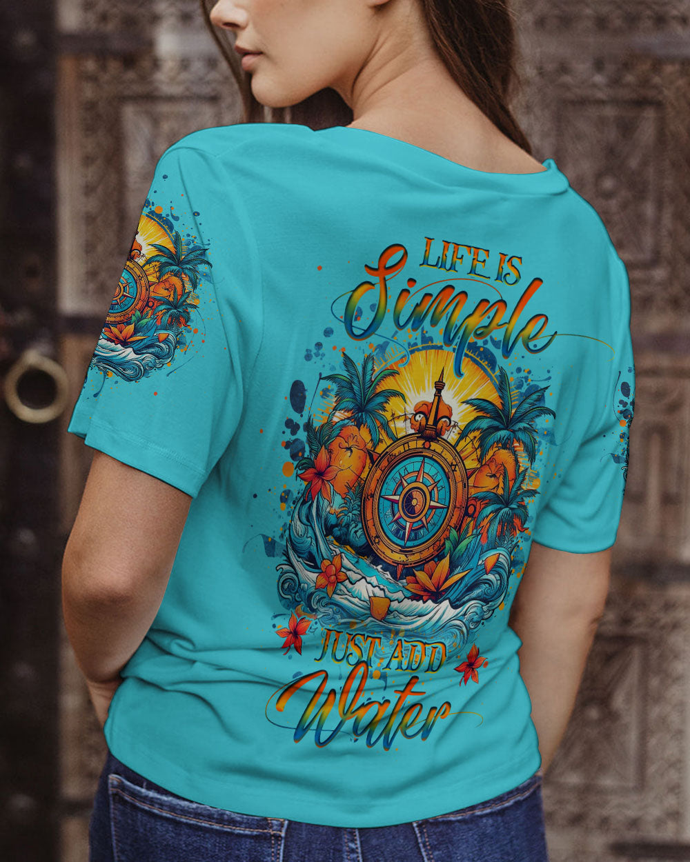 BLISSCORNERS LIFE IS SIMPLE JUST ADD WATER COMPASS ALL OVER PRINT