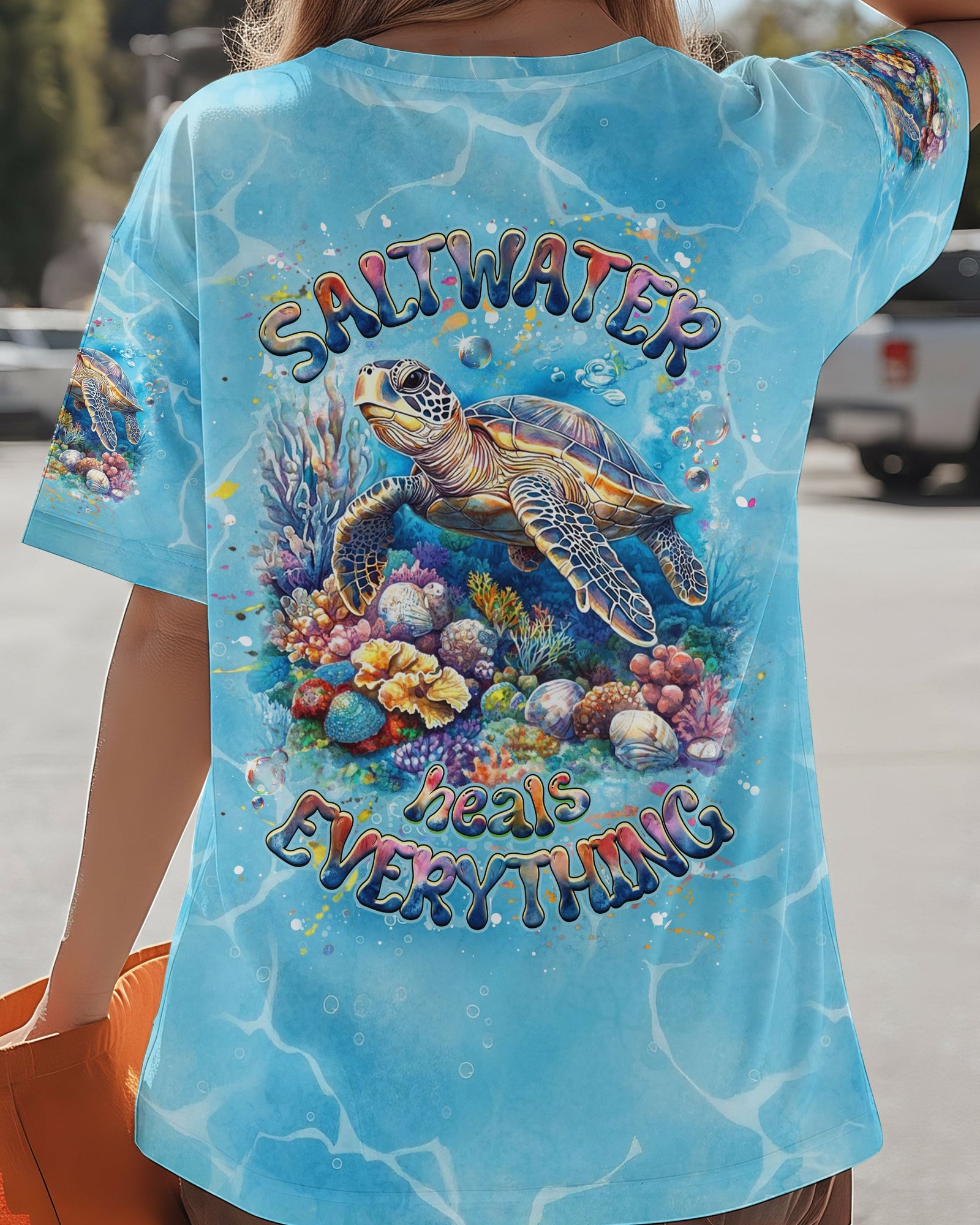 BLISSCORNERS SALTWATER HEALS EVERYTHING TURTLE ALL OVER PRINT