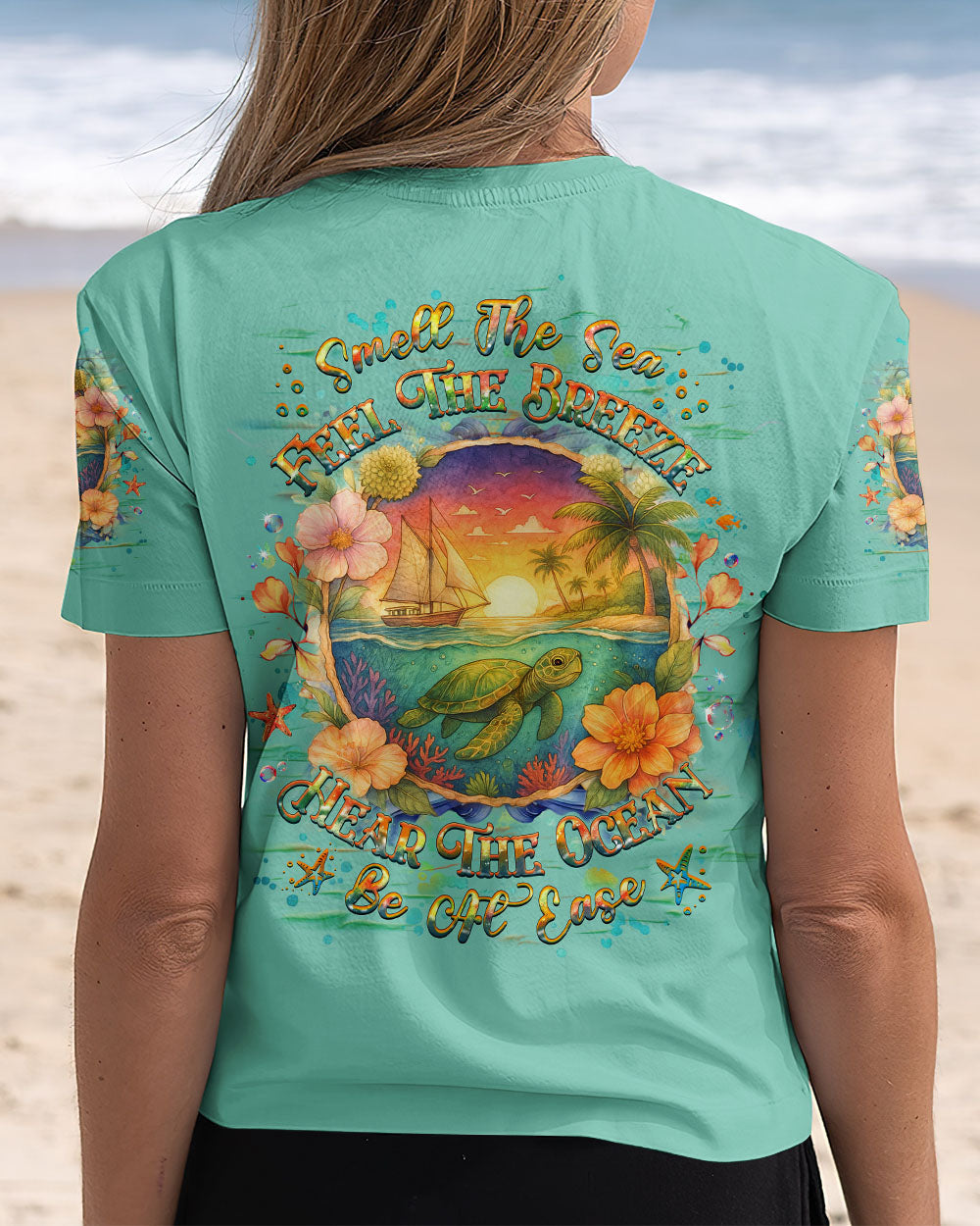 BLISSCORNERS SMELL THE SEA FEEL THE BREEZE TURTLE ALL OVER PRINT