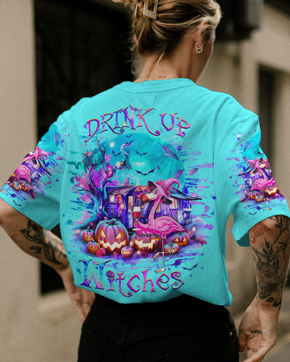 BLISSCORNERS DRINK UP WITCHES FLAMINGO HALLOWEEN ALL OVER PRINT